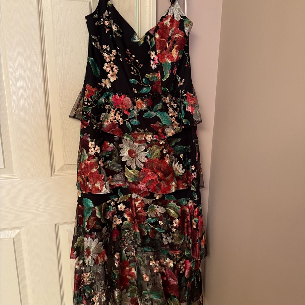 Marchesa Black and Red Asymmetrical Sundress Spaghetti Strap